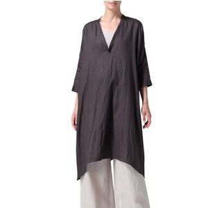 VIVID 100% Linen Roll Sleeve Black Lagenlook 2X Avant Garde Sustainable Boho